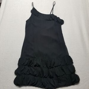 Banana Republic 4 Dress 100% Silk Cocktail Event Black Ruffle Petal Asymmetrical